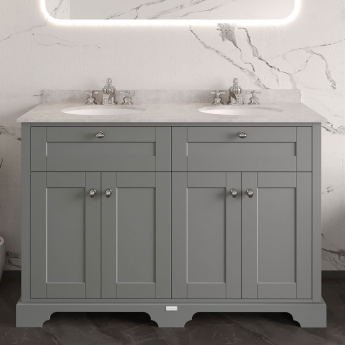 Hudson Reed Old London Floor Standing Vanity Unit with 3TH Grey Marble Top Basin 1200mm Wide - Storm Grey