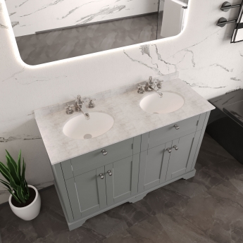 Hudson Reed Old London Floor Standing Vanity Unit with 3TH Grey Marble Top Basin 1200mm Wide - Hunter Green