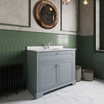 Hudson Reed Old London Floor Standing Vanity Unit with 1TH White Marble Top Basin 1000mm Wide - Storm Grey