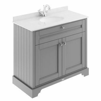 Hudson Reed Old London Floor Standing Vanity Unit with 1TH White Marble Top Basin 1000mm Wide - Storm Grey