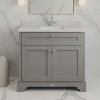 Hudson Reed Old London Floor Standing Vanity Unit with 1TH White Marble Top Rectangular Basin 1000mm Wide - Storm Grey