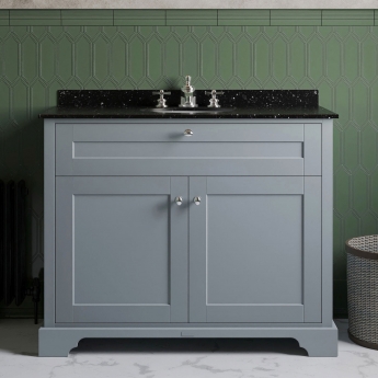 Hudson Reed Old London Floor Standing Vanity Unit with 3TH Black Marble Top Basin 1000mm Wide - Storm Grey