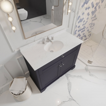 Hudson Reed Old London Floor Standing Vanity Unit with 3TH White Marble Top Basin 1000mm Wide - Storm Grey