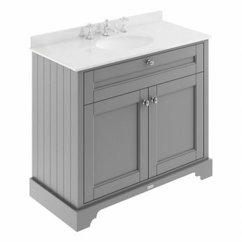 Hudson Reed Old London Floor Standing Vanity Unit with 3TH White Marble Top Basin 1000mm Wide - Storm Grey