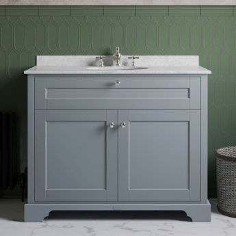 Hudson Reed Old London Floor Standing Vanity Unit with 3TH White Marble Top Basin 1000mm Wide - Storm Grey