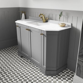 Hudson Reed Old London Angled Floor Standing Vanity Unit with 1TH White Marble Top Basin 1000mm Wide - Storm Grey