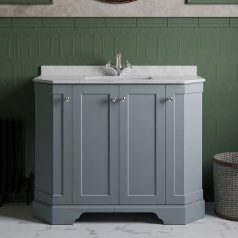 Hudson Reed Old London Angled Floor Standing Vanity Unit with 1TH White Marble Top Basin 1000mm Wide - Storm Grey