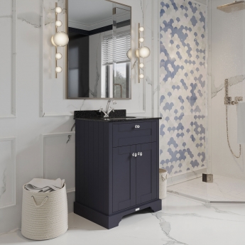 Hudson Reed Old London Floor Standing Vanity Unit with 1TH Black Marble Top Basin 600mm Wide - Twilight Blue