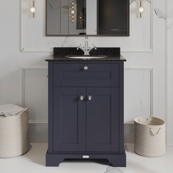 Hudson Reed Old London Floor Standing Vanity Unit with 1TH Black Marble Top Basin 600mm Wide - Twilight Blue