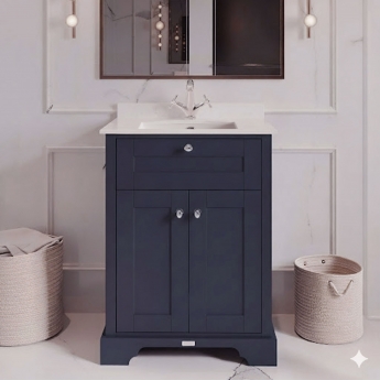 Hudson Reed Old London Floor Standing Vanity Unit with 1TH White Marble Top Rectangular Basin 600mm Wide - Twilight Blue