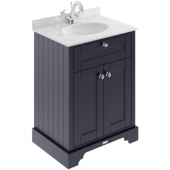 Hudson Reed Old London Floor Standing Vanity Unit with 1TH Grey Marble Top Basin 600mm Wide - Twilight Blue