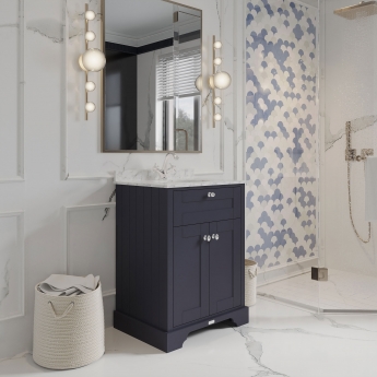Hudson Reed Old London Floor Standing Vanity Unit with 1TH Grey Marble Top Basin 600mm Wide - Twilight Blue