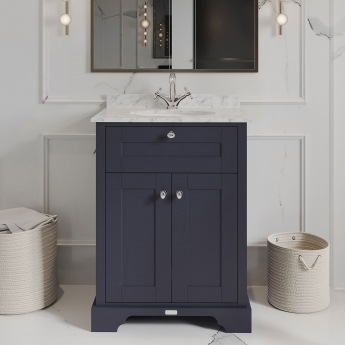 Hudson Reed Old London Floor Standing Vanity Unit with 1TH Grey Marble Top Basin 600mm Wide - Twilight Blue