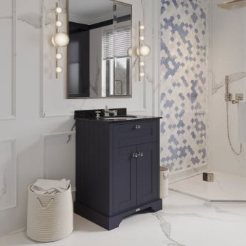 Hudson Reed Old London Floor Standing Vanity Unit with 3TH Black Marble Top Basin 600mm Wide - Twilight Blue