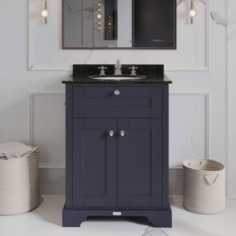 Hudson Reed Old London Floor Standing Vanity Unit with 3TH Black Marble Top Basin 600mm Wide - Twilight Blue