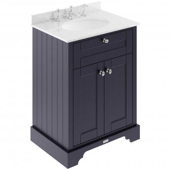 Hudson Reed Old London Floor Standing Vanity Unit with 3TH White Marble Top Basin 600mm Wide - Twilight Blue