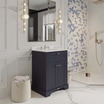 Hudson Reed Old London Floor Standing Vanity Unit with 3TH White Marble Top Basin 600mm Wide - Twilight Blue