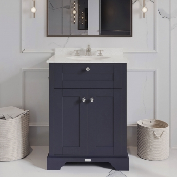 Hudson Reed Old London Floor Standing Vanity Unit with 3TH White Marble Top Basin 600mm Wide - Twilight Blue