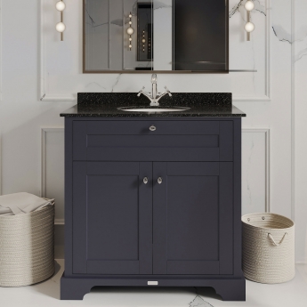 Hudson Reed Old London Floor Standing Vanity Unit with 1TH Black Marble Top Basin 800mm Wide - Twilight Blue