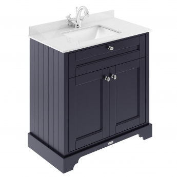 Hudson Reed Old London Floor Standing Vanity Unit with 1TH White Marble Top Rectangular Basin 820mm Wide - Twilight Blue
