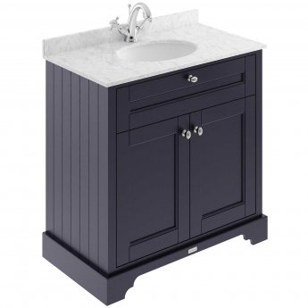 Hudson Reed Old London Floor Standing Vanity Unit with 1TH Grey Marble Top Basin 800mm Wide - Twilight Blue