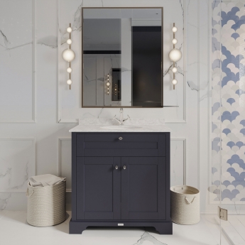 Hudson Reed Old London Floor Standing Vanity Unit with 1TH Grey Marble Top Basin 800mm Wide - Twilight Blue