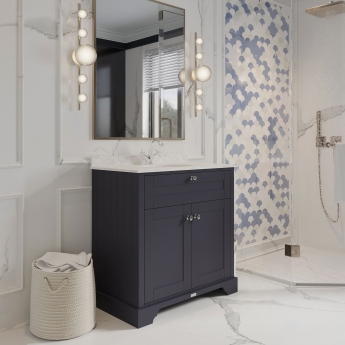 Hudson Reed Old London Floor Standing Vanity Unit with 1TH Grey Marble Top Basin 800mm Wide - Twilight Blue