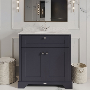 Hudson Reed Old London Floor Standing Vanity Unit with 1TH Grey Marble Top Basin 800mm Wide - Twilight Blue