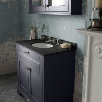Hudson Reed Old London Floor Standing Vanity Unit with 3TH Black Marble Top Basin 800mm Wide - Twilight Blue