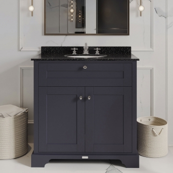 Hudson Reed Old London Floor Standing Vanity Unit with 3TH Black Marble Top Basin 800mm Wide - Twilight Blue