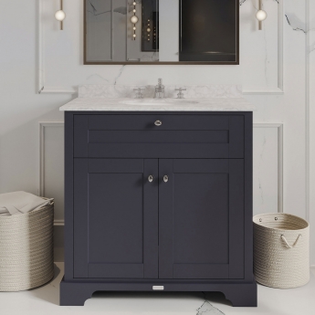 Hudson Reed Old London Floor Standing Vanity Unit with 3TH White Marble Top Basin 800mm Wide - Twilight Blue