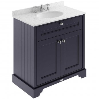 Hudson Reed Old London Floor Standing Vanity Unit with 3TH Grey Marble Top Basin 800mm Wide - Twilight Blue