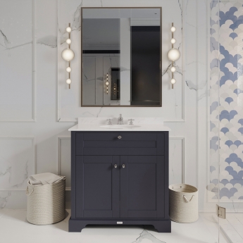 Hudson Reed Old London Floor Standing Vanity Unit with 3TH Grey Marble Top Basin 800mm Wide - Twilight Blue