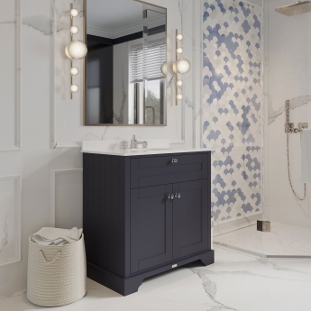 Hudson Reed Old London Floor Standing Vanity Unit with 3TH Grey Marble Top Basin 800mm Wide - Twilight Blue