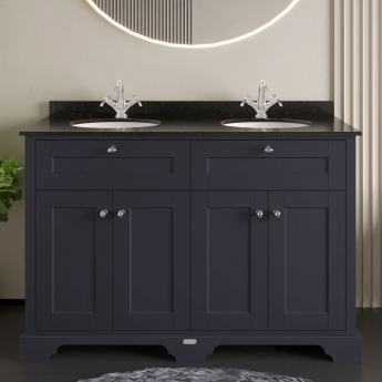Hudson Reed Old London Floor Standing Vanity Unit with 1TH Black Marble Top Basin 1200mm Wide - Twilight Blue