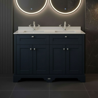 Hudson Reed Old London Floor Standing Vanity Unit with 1TH White Double Marble Top Rectangular Basin 1220mm Wide - Twilight Blue
