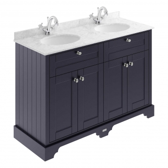 Hudson Reed Old London Floor Standing Vanity Unit with 1TH Grey Marble Top Basin 1200mm Wide - Twilight Blue