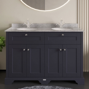 Hudson Reed Old London Floor Standing Vanity Unit with 1TH Grey Marble Top Basin 1200mm Wide - Twilight Blue