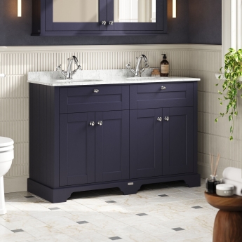 Hudson Reed Old London Floor Standing Vanity Unit with 1TH Grey Marble Top Basin 1200mm Wide - Twilight Blue | Product Image