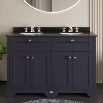 Hudson Reed Old London Floor Standing Vanity Unit with 3TH Black Marble Top Basin 1200mm Wide - Twilight Blue