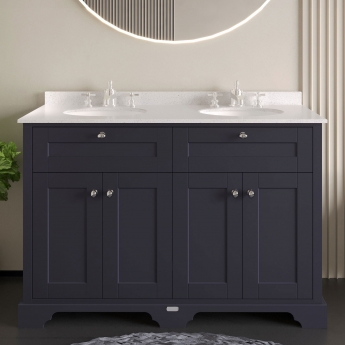 Hudson Reed Old London Floor Standing Vanity Unit with 3TH White Marble Top Basin 1200mm Wide - Twilight Blue