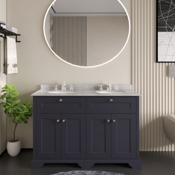 Hudson Reed Old London Floor Standing Vanity Unit with 3TH Grey Marble Top Basin 1200mm Wide - Twilight Blue | Product Image