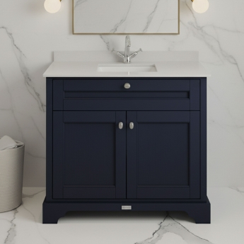 Hudson Reed Old London Floor Standing Vanity Unit with 1TH White Marble Top Rectangular Basin 1000mm Wide - Twilight Blue