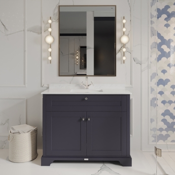 Hudson Reed Old London Floor Standing Vanity Unit with 1TH White Marble Top Rectangular Basin 1000mm Wide - Twilight Blue | Product Image