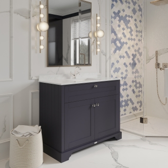 Hudson Reed Old London Floor Standing Vanity Unit with 1TH White Marble Top Rectangular Basin 1000mm Wide - Twilight Blue | Product Image
