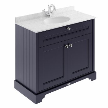 Hudson Reed Old London Floor Standing Vanity Unit with 1TH Grey Marble Top Basin 1000mm Wide - Twilight Blue