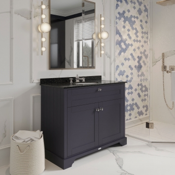 Hudson Reed Old London Floor Standing Vanity Unit with 3TH Black Marble Top Basin 1000mm Wide - Twilight Blue