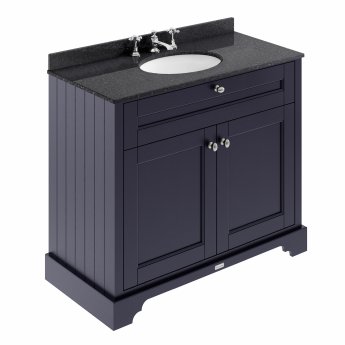 Hudson Reed Old London Floor Standing Vanity Unit with 3TH Black Marble Top Basin 1000mm Wide - Twilight Blue