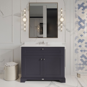 Hudson Reed Old London Floor Standing Vanity Unit with 3TH White Marble Top Basin 1000mm Wide - Twilight Blue | Product Image
