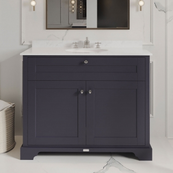 Hudson Reed Old London Floor Standing Vanity Unit with 3TH White Marble Top Basin 1000mm Wide - Twilight Blue